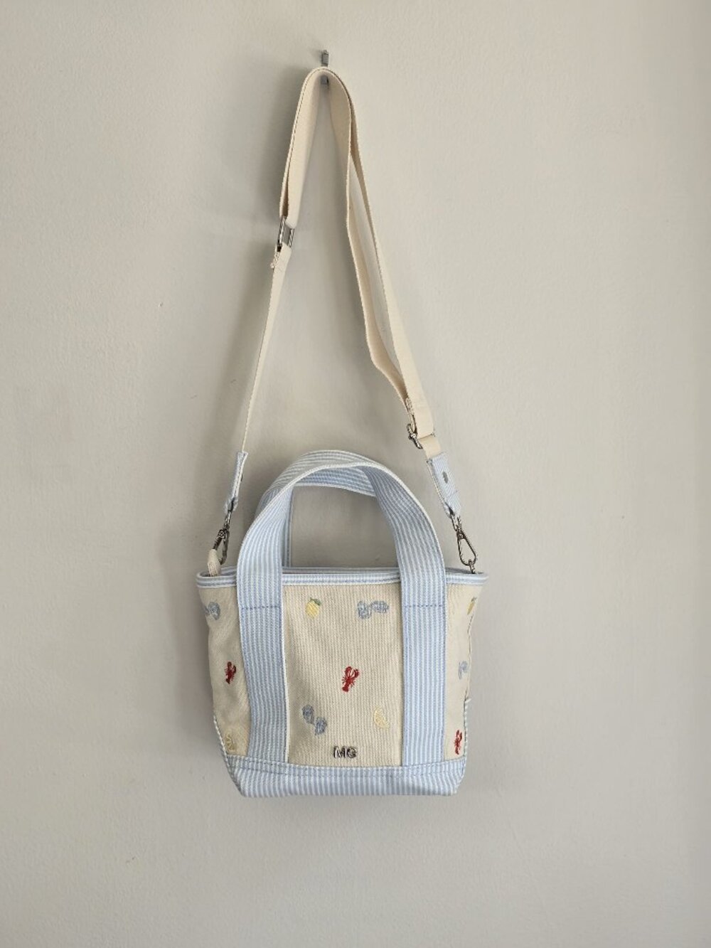 Madden Girl Embroidered Canvas Mini Tote Bag Adjustable Strap & Zipper Closure